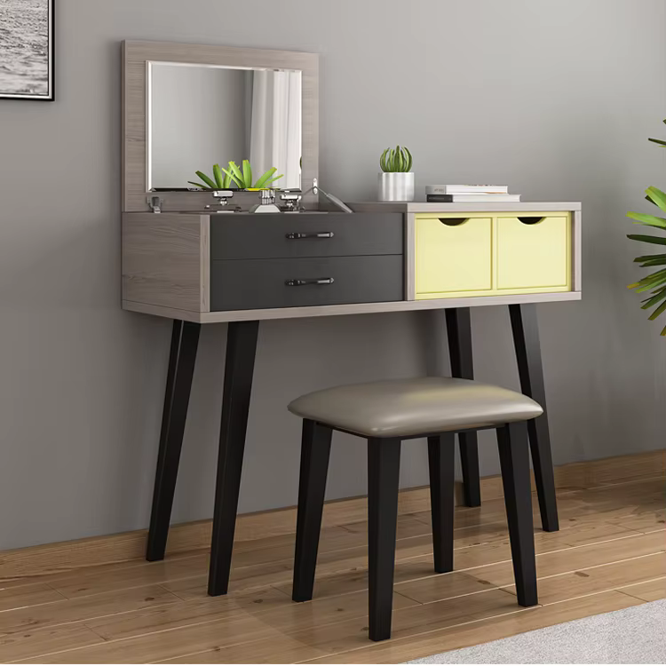 Glass Mirror Wood Dresser With Chair — image 3