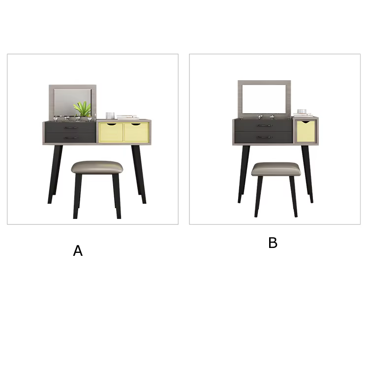 Glass Mirror Wood Dresser With Chair — image 6