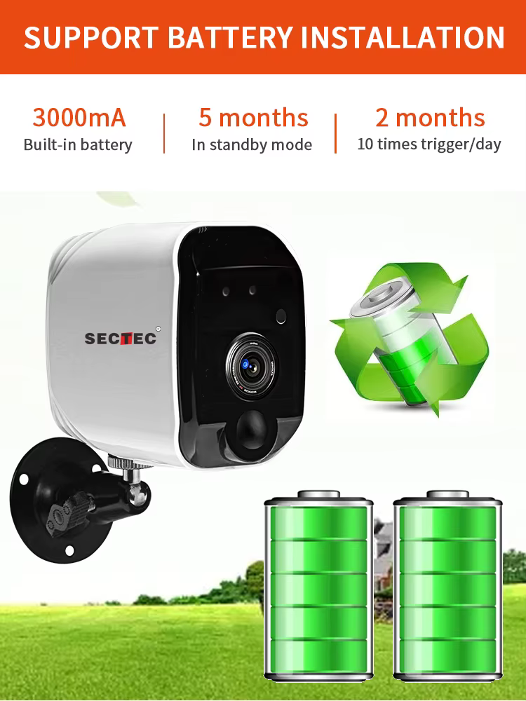 SECTEC Solar Powered wireless ip security Tuya camera Outdoor Two Way Audio PIR IP67 Wifi  Battery Power CCTV Camera — image 4