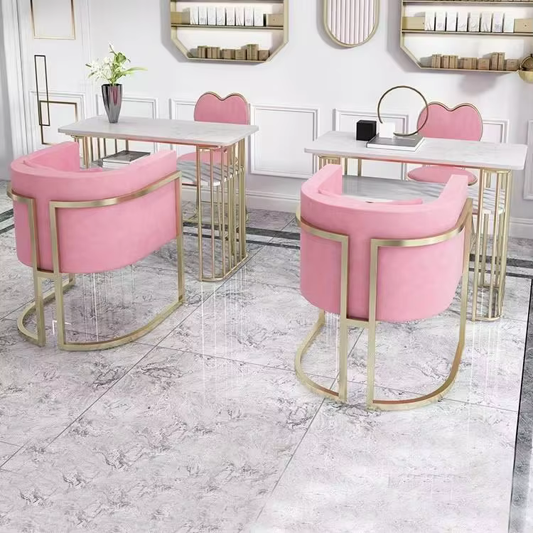 Luxury Minimalist Marble Top Velvet Manicure Table — image 3