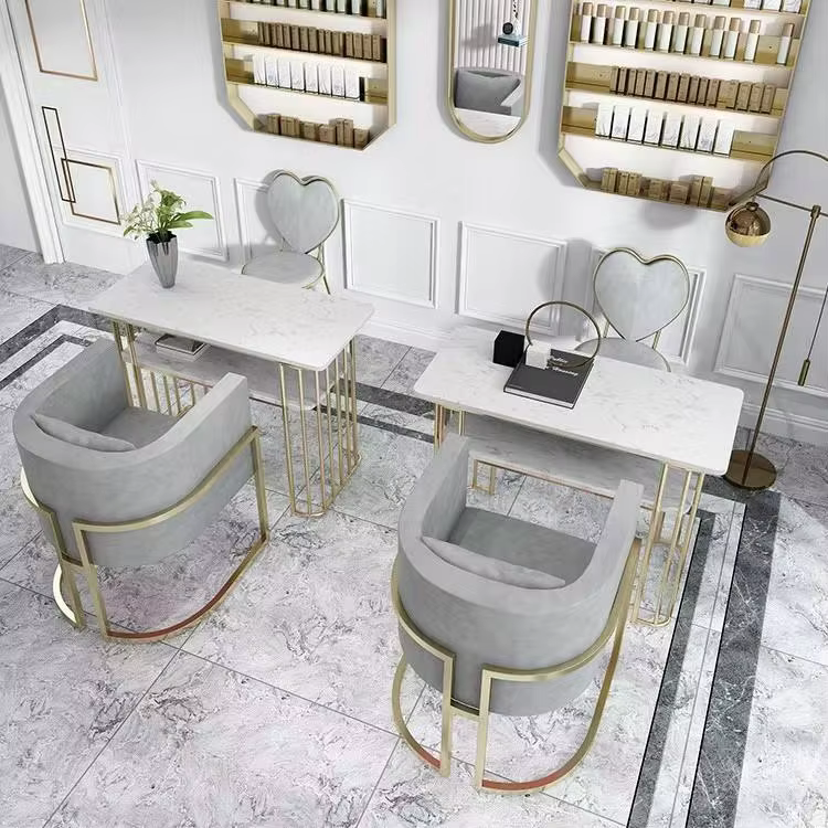 Luxury Minimalist Marble Top Velvet Manicure Table — image 4