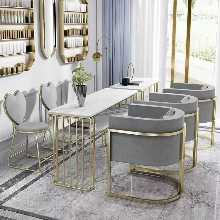 Luxury Minimalist Marble Top Velvet Manicure Table — image 6