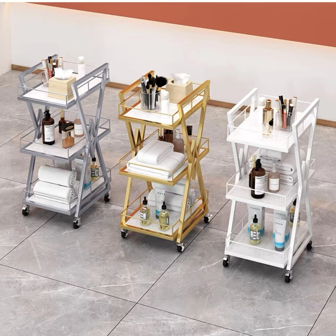 Stainless Steel Frame Rolling Barber Cart — image 2