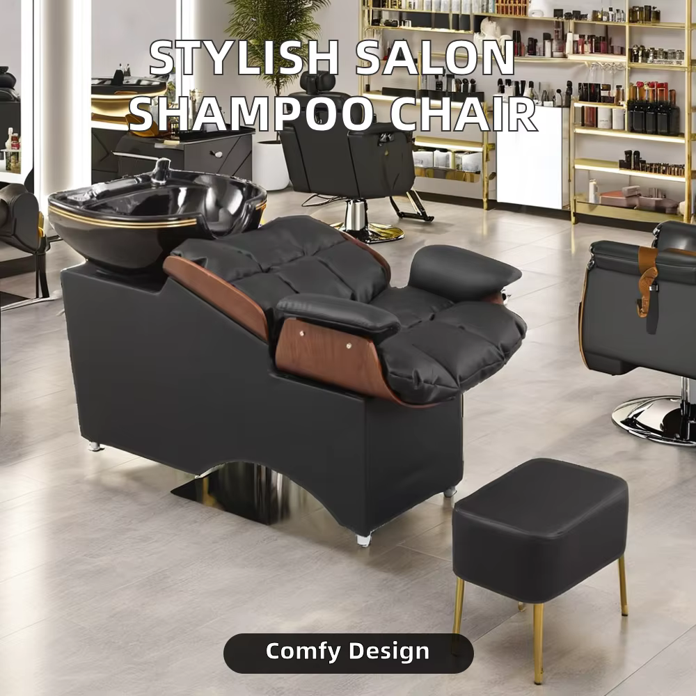 Modern Metal Shampoo Chair with Ceramic Basin — image 2
