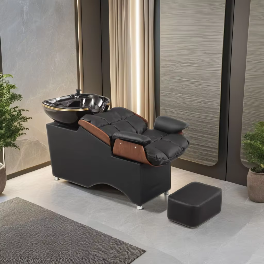 Modern Metal Shampoo Chair with Ceramic Basin — image 3