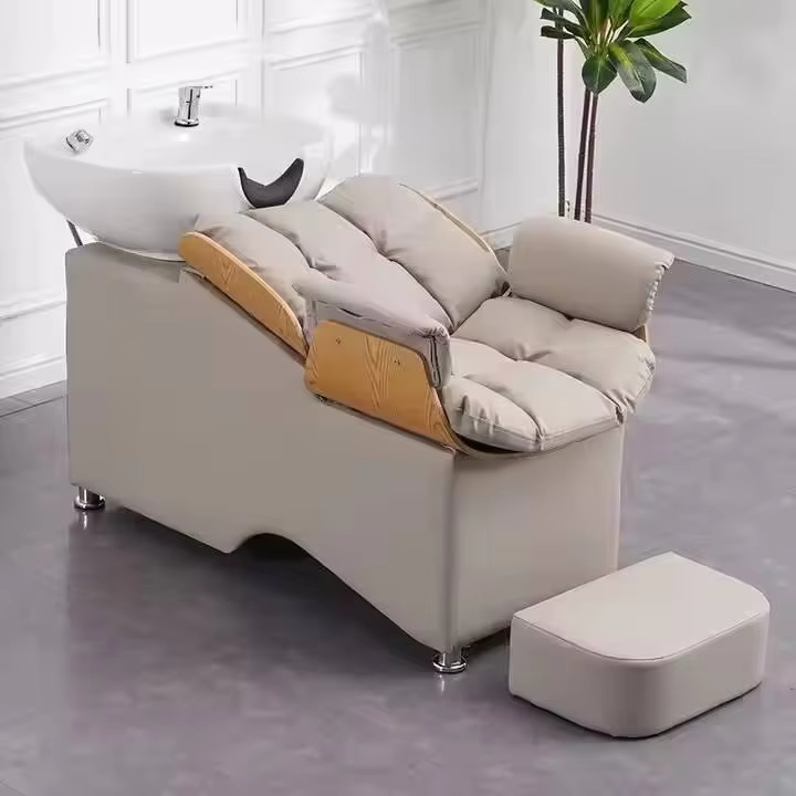 Modern Metal Shampoo Chair with Ceramic Basin — image 4