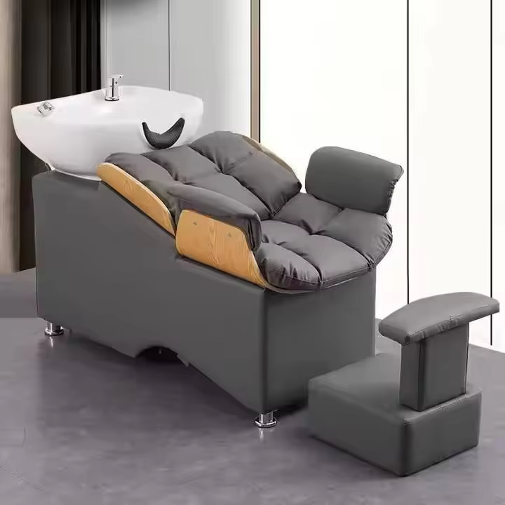 Modern Metal Shampoo Chair with Ceramic Basin — image 5