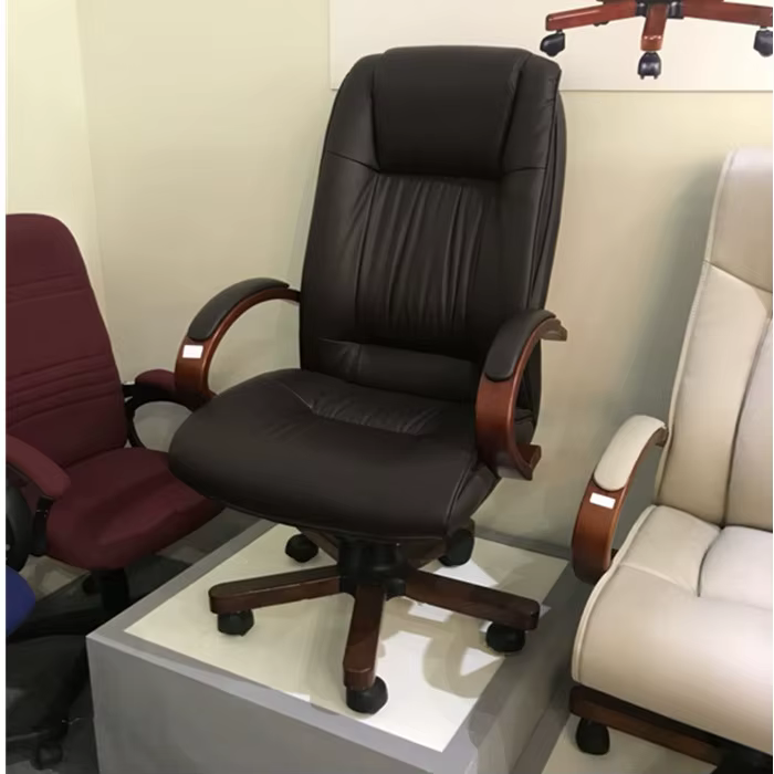 Swivel Brown Leather Executive Office Chair — image 6