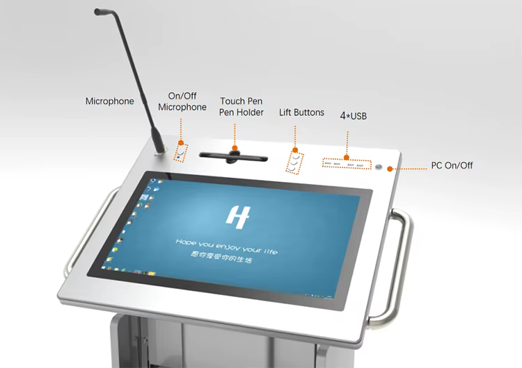 Best Multi-media Table 21.5" Touch Screen E podium LED Smart Digital Podium Kiosk Mic Computer for Conference — image 2
