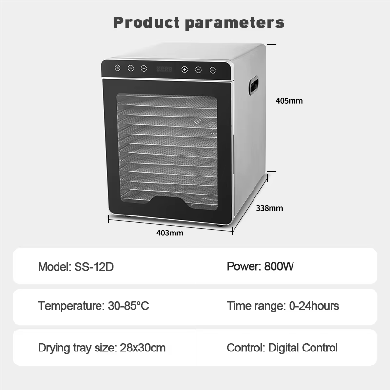OEM Factory Supply Fashion Design 12 Trays Stainless Steel Electric Digital Control Food Dehydrator Home — image 6