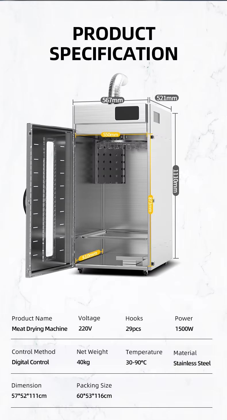Smoking Function Large Capacity Rotating Preserved Sausages Biltongs Electric Processor Dryer Dehydrator — image 6