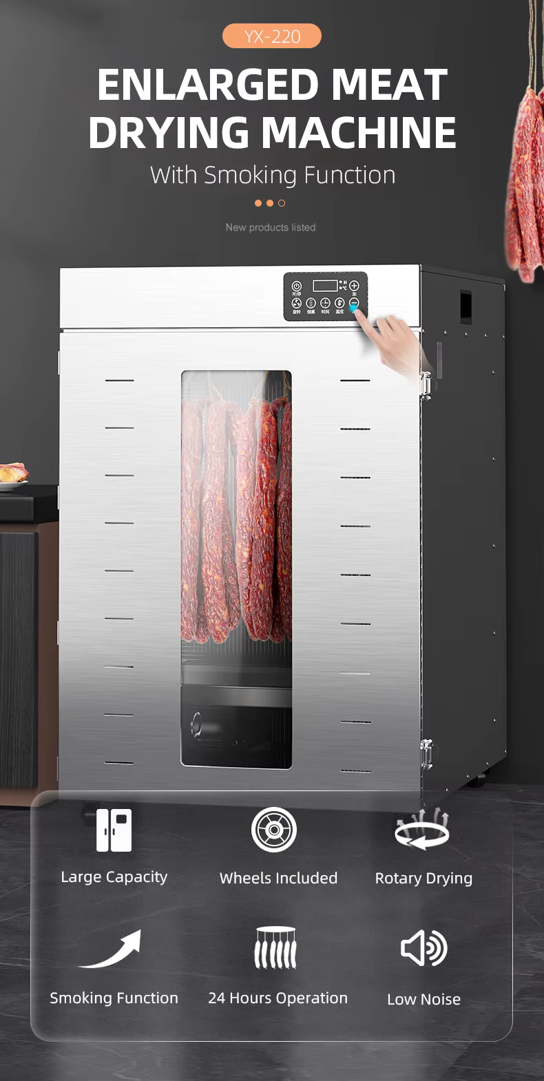 Extra Large Capacity Rotating Sausages Biltongs Preserved Food Electric Processor With Smoking Function — image 2