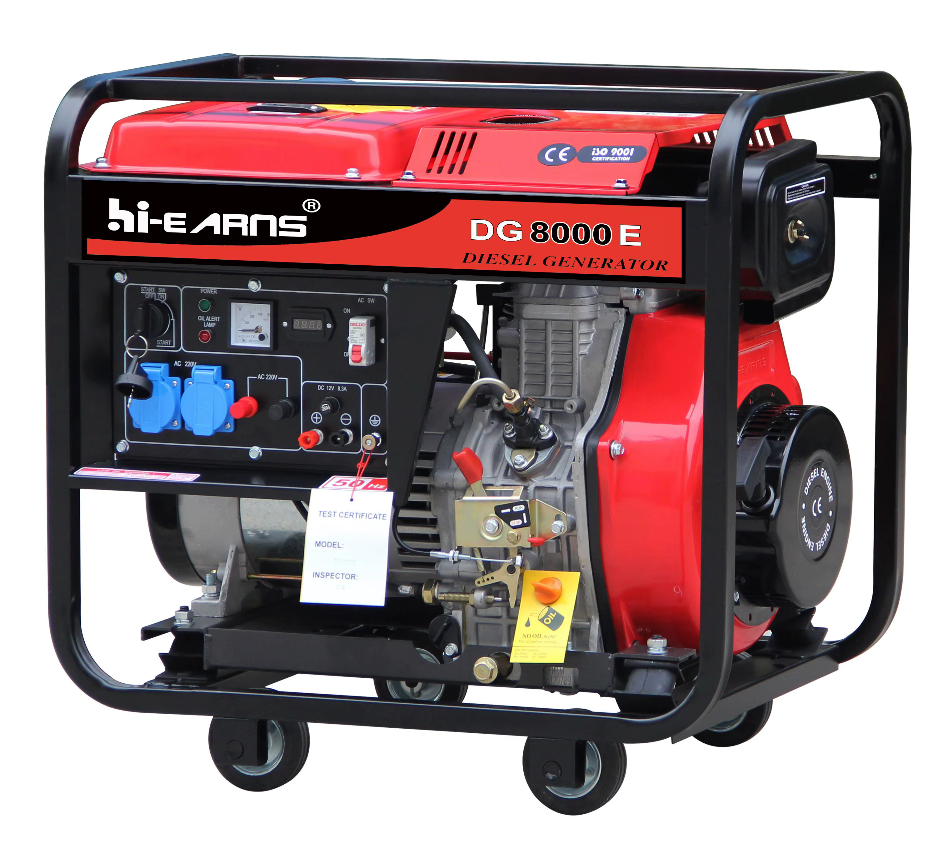 Hiearns 6kw 50Hz Frequency 220V Output Open-Frame DG8000E Diesel Generator  for Home Single Phase Silent Type — image 2