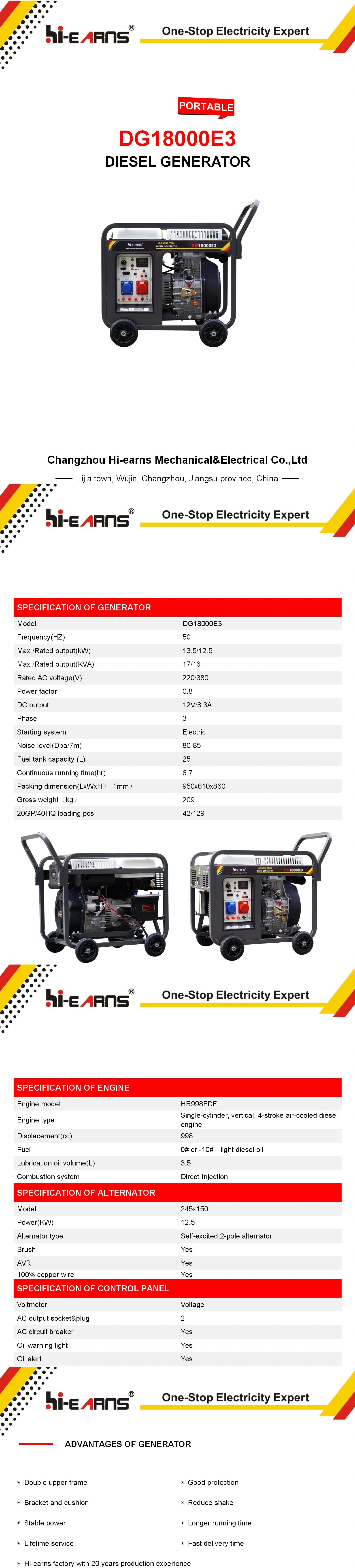 Diesel Generator Portable 12kW 50Hz DG18000E3 Single-Phase Open Frame Generators for Home — image 6