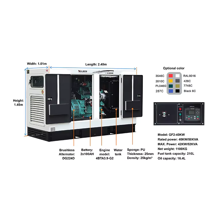 Hi-earns 40KW 50KVA Three Phase 60Hz Water Cooled Brushless Silent Diesel Generator for Home — image 6