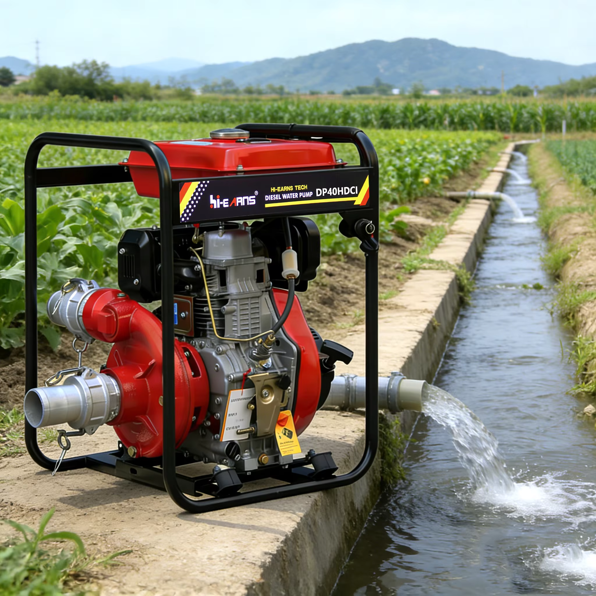 Hiearns DP40HCI 100mm 4 Inch Cast Iron High Pressure diesel Pump HR195FD Single Cylinder diesel Engine — image 5