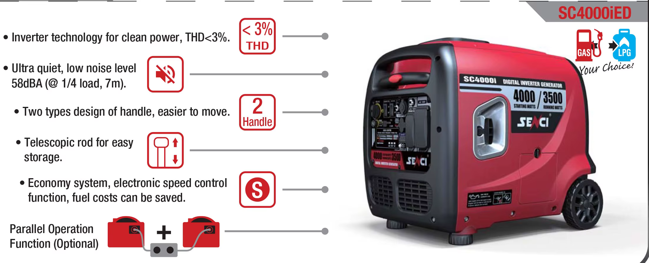 Senci Dual Fuel Inverter Generator 3.5kw 4kw Portable Gasoline Generator Silent — image 2