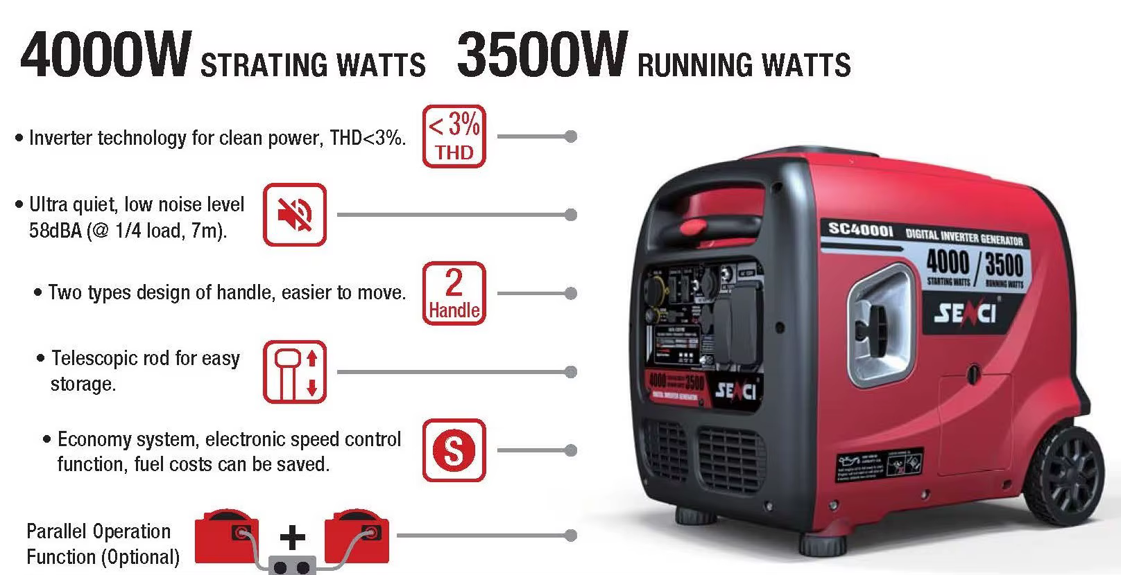 Senci Silent Inverter Generator 3500W 4000w Gasoline Generator With Yamaha Engine — image 4