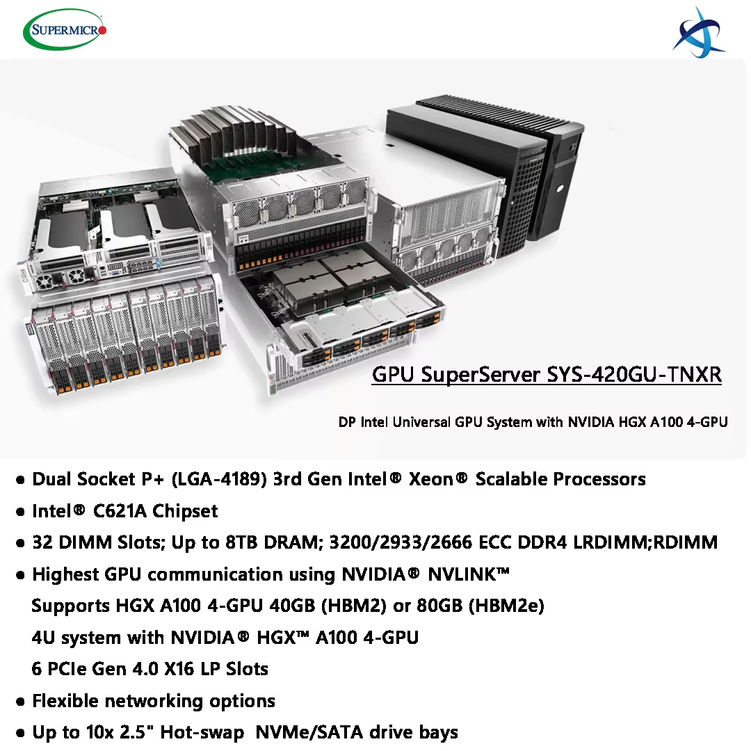Supermicro 4U GPU Server SYS 420GU TNXR High Performance Computing System HGX A100 4-GPU 4U Server for AI Training — image 2