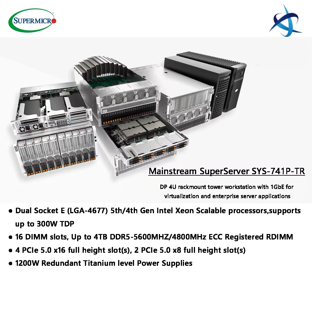 SuperServer SYS 741P TR 4U Rackmount Tower Workstation Dual 5th Gen Intel Xeon Scalable Processors 16 DDR5 DIMM Slot Workstation — image 3