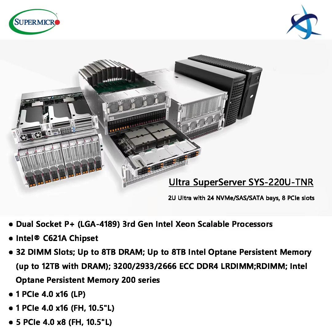 Supermicro Ultra SuperServer SYS 220U TNR 2U Rackmount Server with Dual 3rd Gen Intel Xeon Scalable Processors 24 Hot Swap Bays — image 3