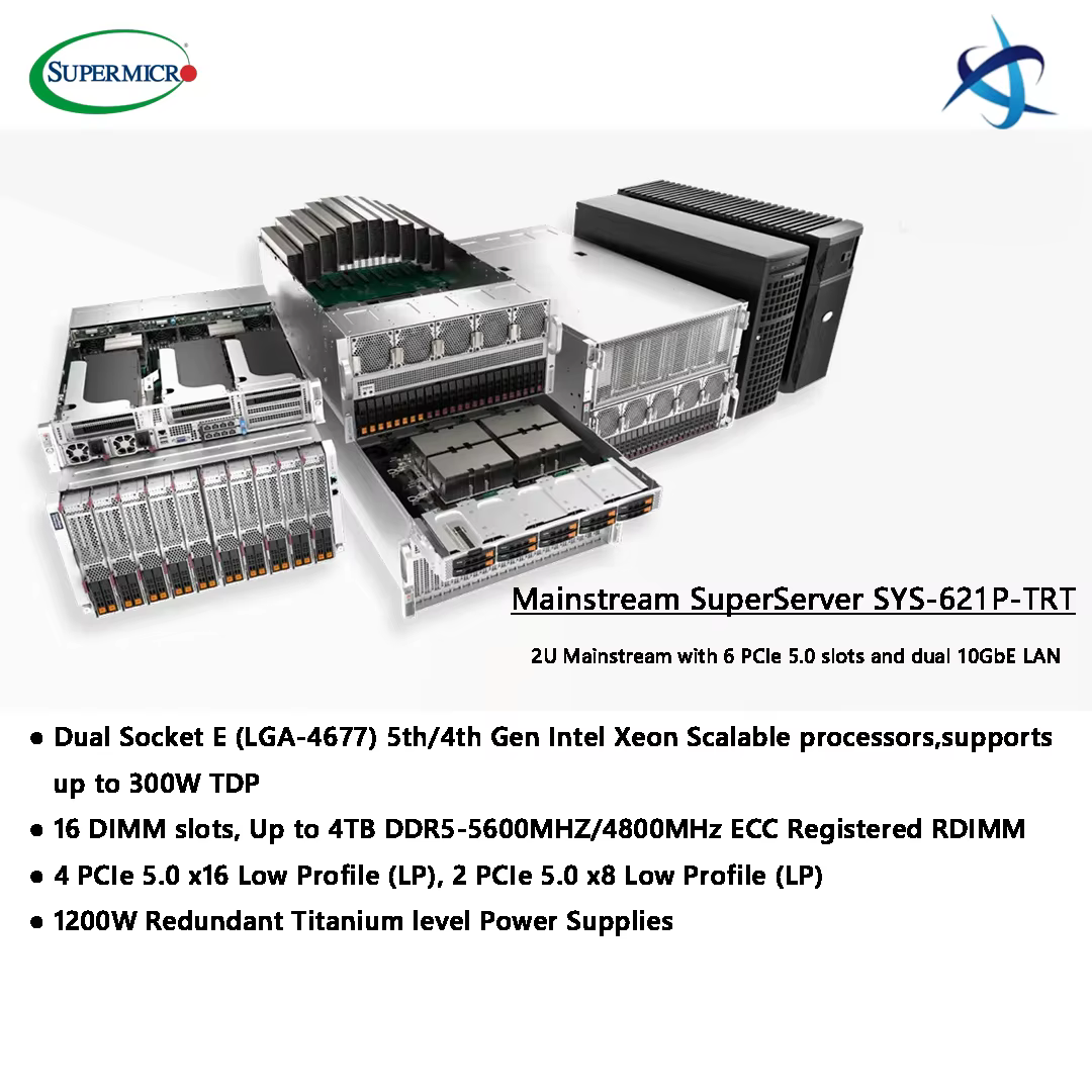 Supermicro Mainstream SuperServer SYS 621P TRT 2U Rackmount with Dual 5th Gen Intel Xeon Scalable Processors 6 PCIe 5.0 Slots — image 2