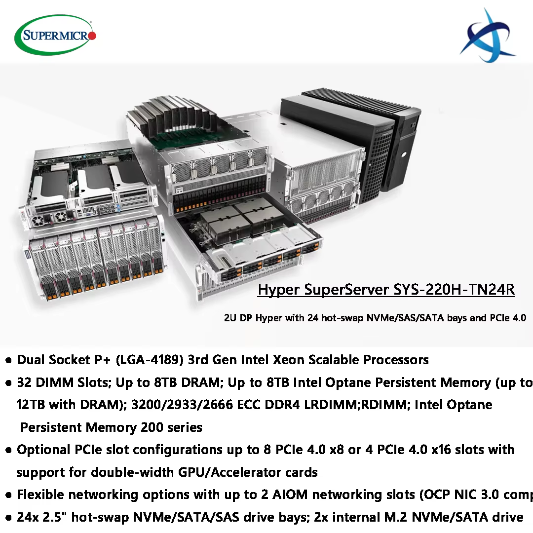 Hyper SuperServer SYS 220H TN24R 2U System 24 Hot Swap NVMe Bays Server for Virtualization AI Inference and Cloud Computing — image 3