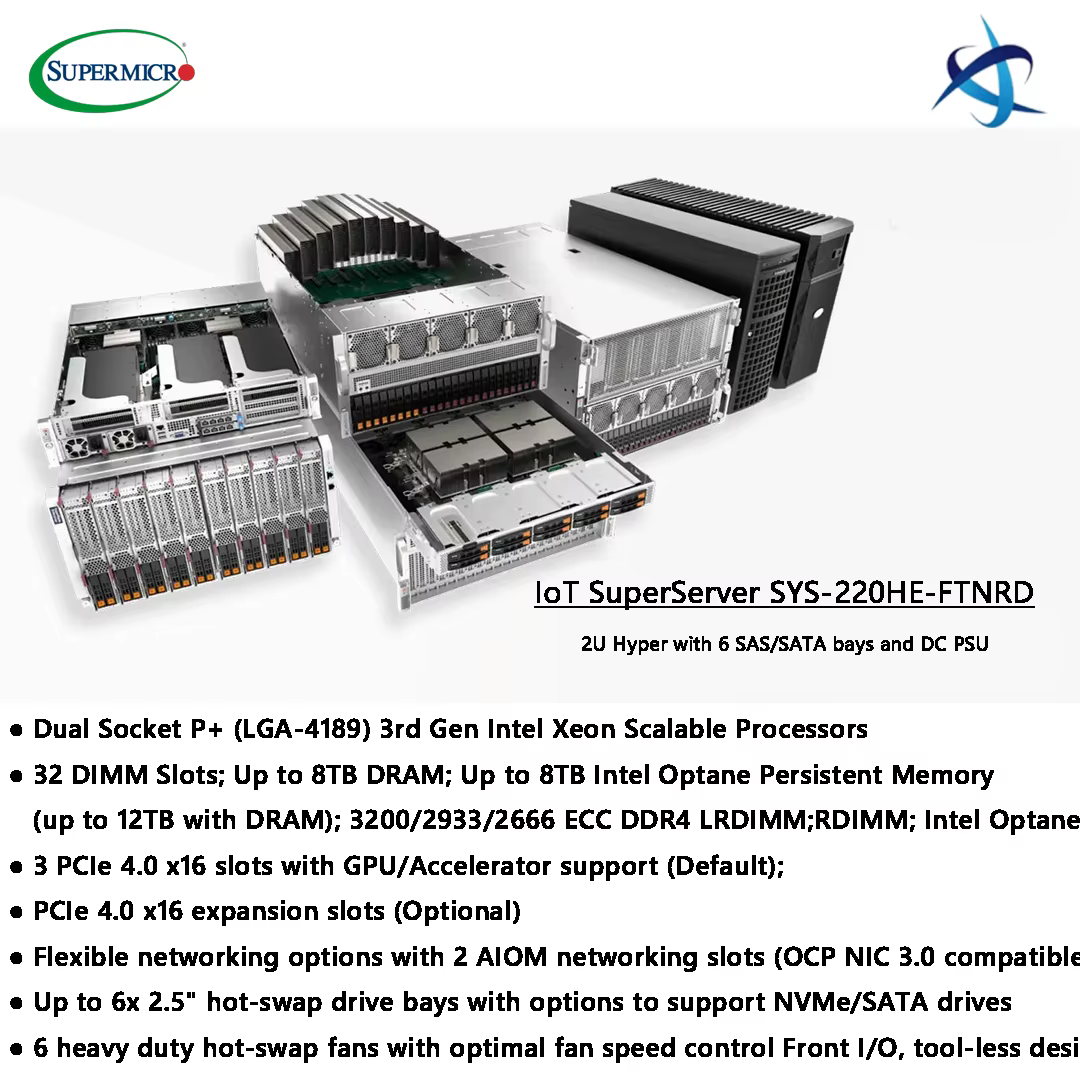 Supermicro IoT SuperServer SYS 220HE FTNRD 2U Edge System Dual 3rd Gen Intel Xeon Scalable 32 DIMM Slots DC PSU Edge Server — image 3