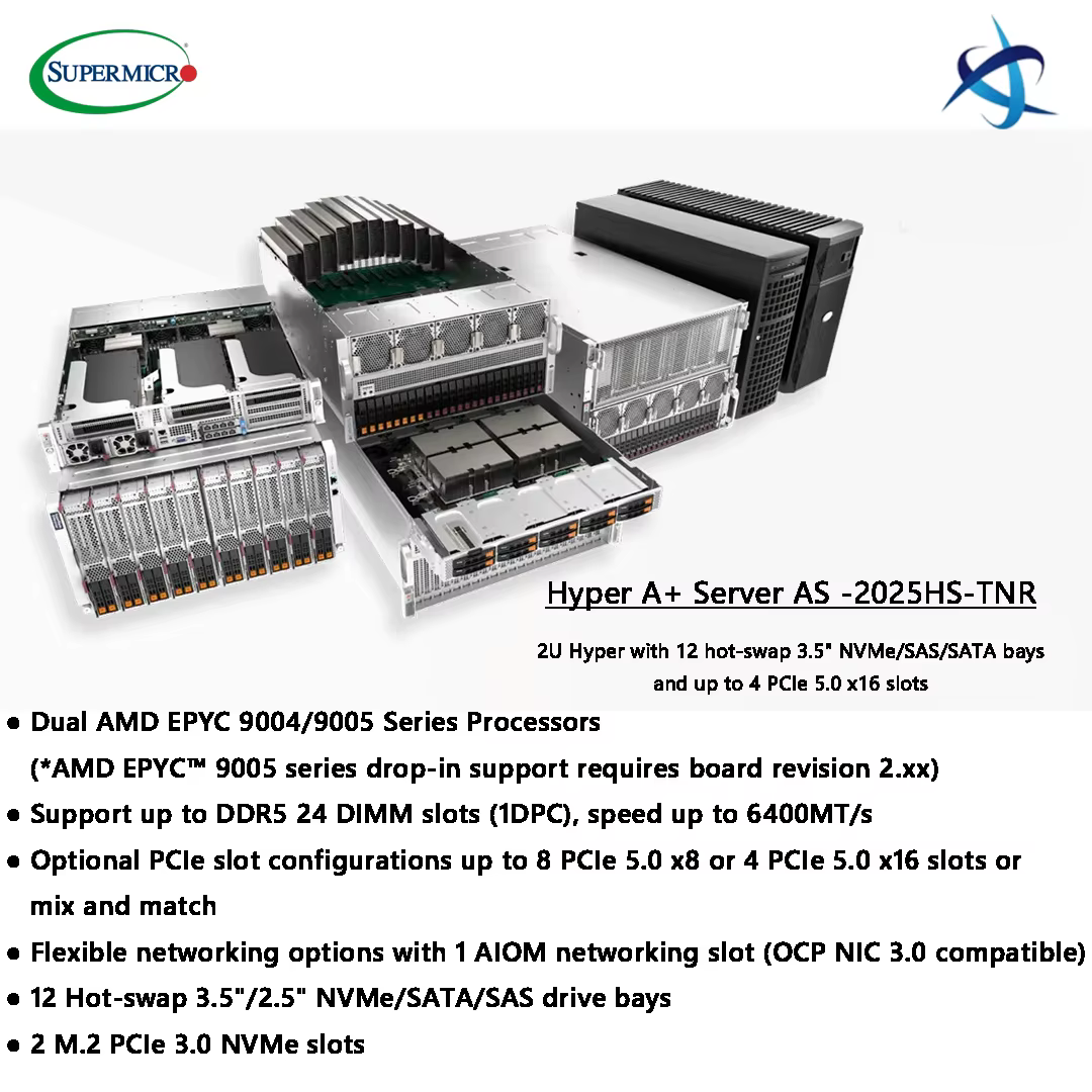 Supermicro Hyper A+ Plus Server AS 2025HS TNR 2U Dual Processor Server with Dual AMD EPYC 9004 9005 Processors 12 Hot Swap Bays — image 3