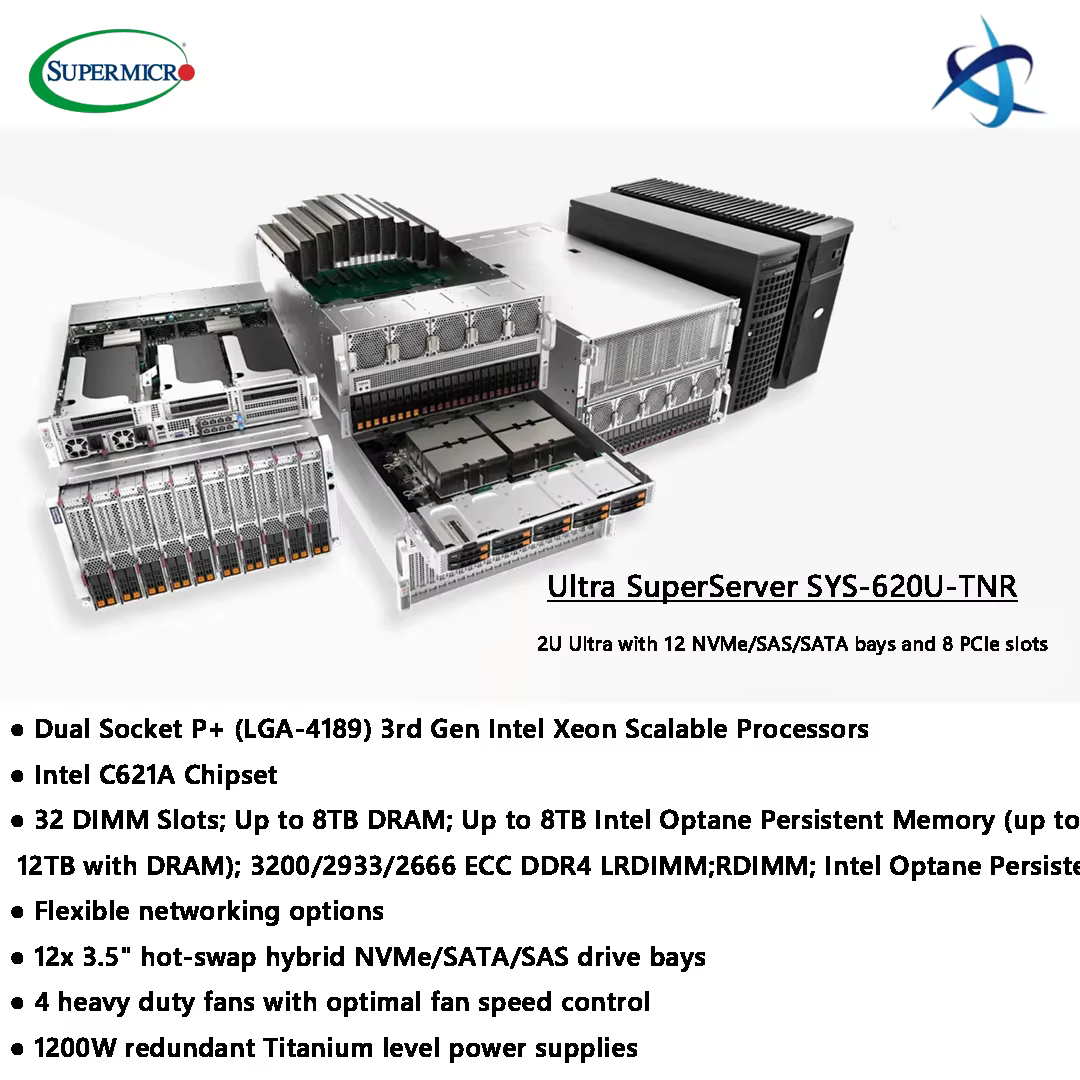 Supermicro Ultra SuperServer SYS 620U TNR 2U Rackmount Server with Dual 3rd Gen Intel Xeon Scalable Processors 12 Hot Swap Bays — image 3