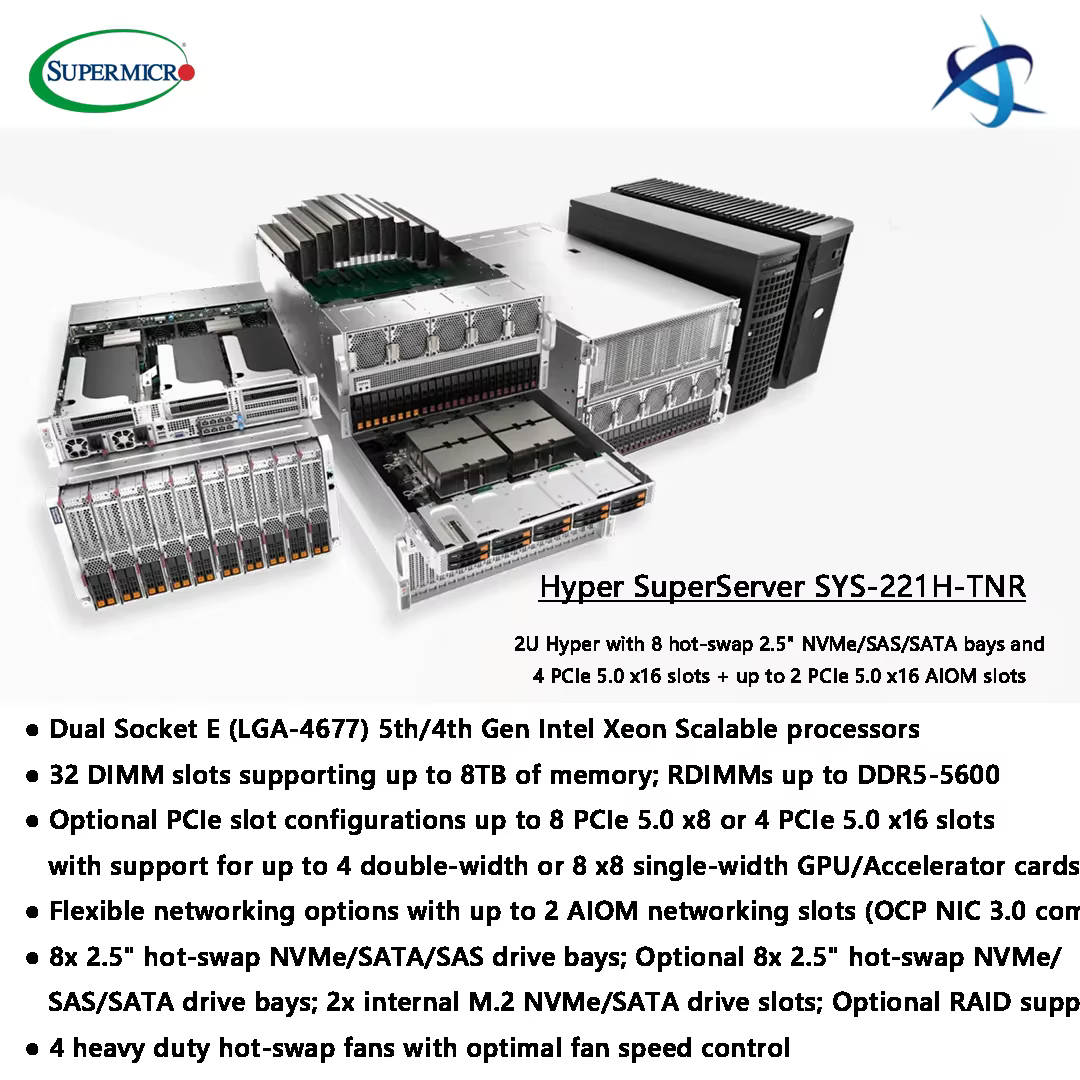 Supermicro Hyper SuperServer SYS 221H TNR 2U Rackmount with Dual 5th Gen Intel Xeon Scalable Processors 8 Hot Swap NVMe Bays — image 3