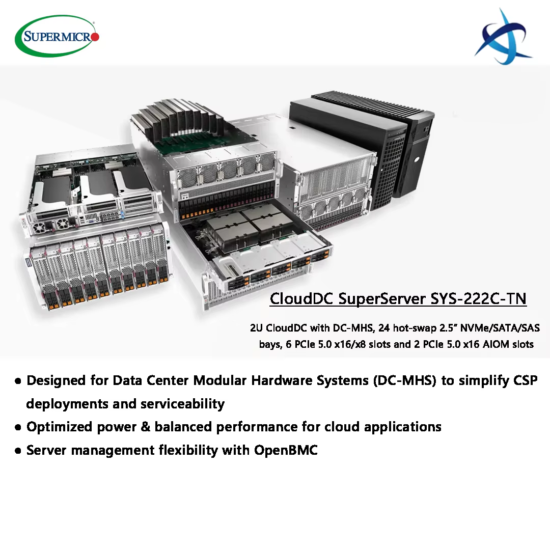 Supermicro CloudDC SuperServer SYS 222C TN 2U Rack 24 Hot Swap NVMe Bays 6 PCIe 5.0 Slots 2U Dual Processor for CSP Data Center — image 3