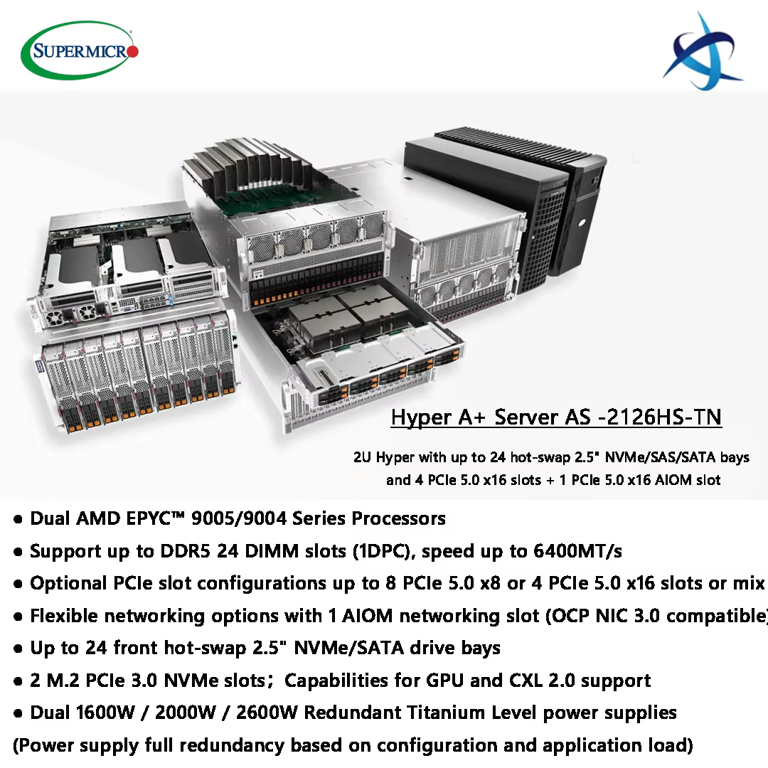 Supermicro Hyper a Plus Server AS 2126HS TN 2U Rackmount HPC Server with Dual AMD EPYC 9005 24 Hot Swap NVMe Bays 24 DDR5 DIMM — image 2
