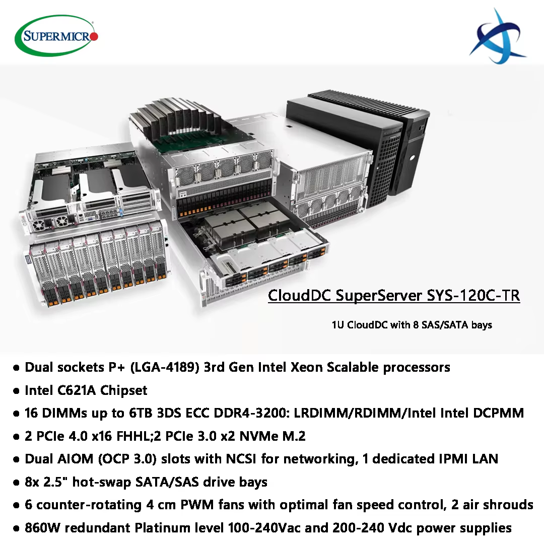 Supermicro CloudDC SuperServer SYS 120C TR 1U Rack Dual OCP Server with Dual 3rd Gen Intel Xeon Scalable 8Hot Swap SAS SATA Bays — image 3