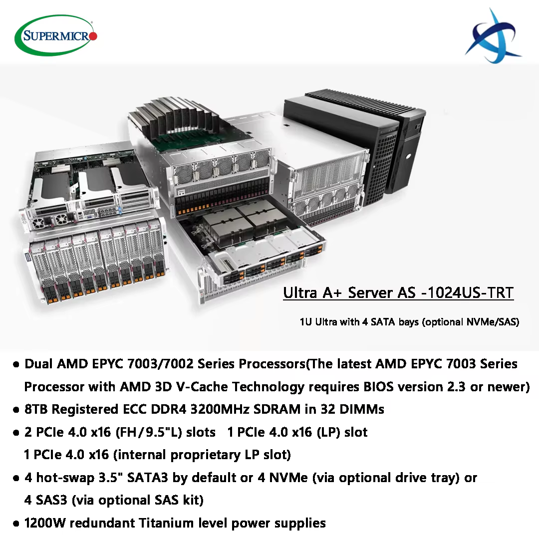 Supermicro Ultra a Plus Server AS 1024US TRT 1U Rackmount Dual AMD EPYC 7003 7002 Series Processors 32 DIMM Slots A+ Server — image 2