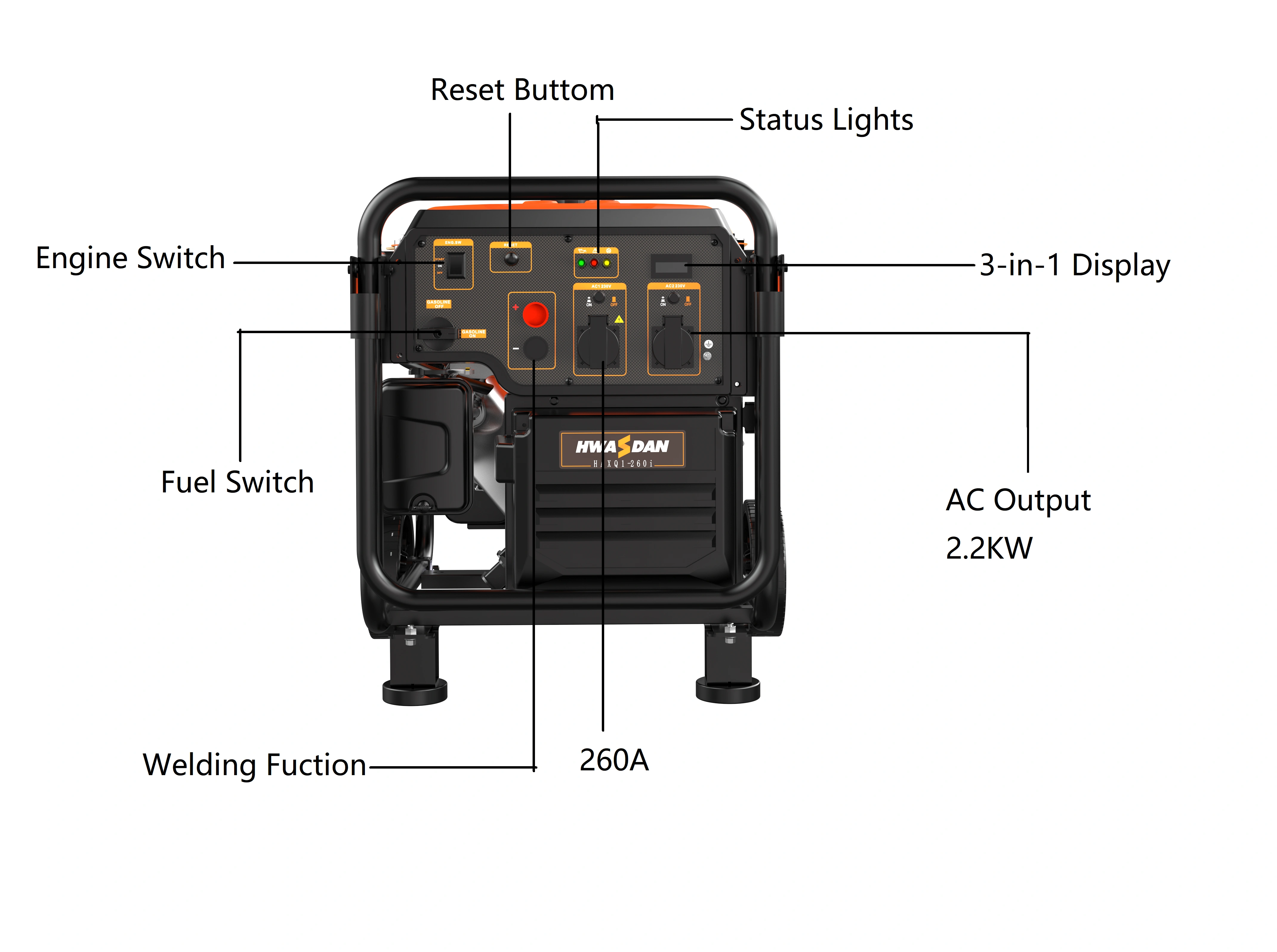Hwasdan New Product Cheap Price Open Frame Gasoline Engine Powered Welder 260A 458CC Generator Industrial Use — image 3