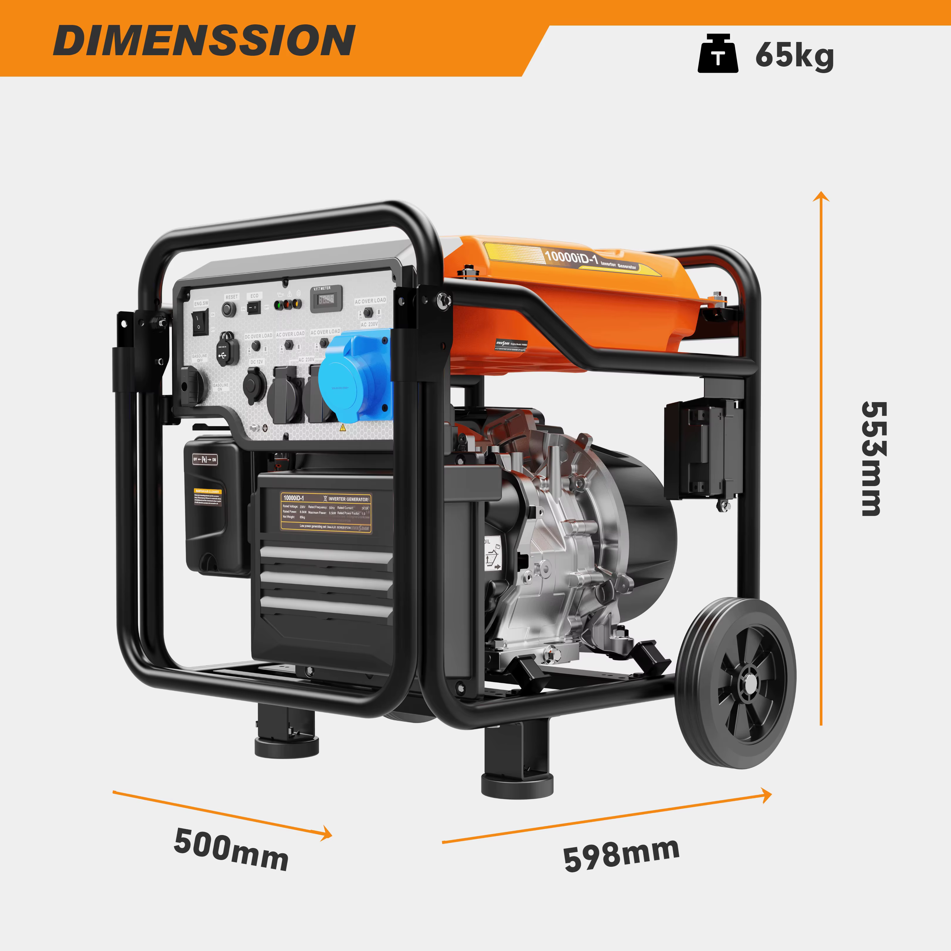 HWASDAN OEM Economical 7200W  8KW Big Power Rechargeable LPG Generators and Gasoline Generator With Wheels Dual Fuel Generator — image 6