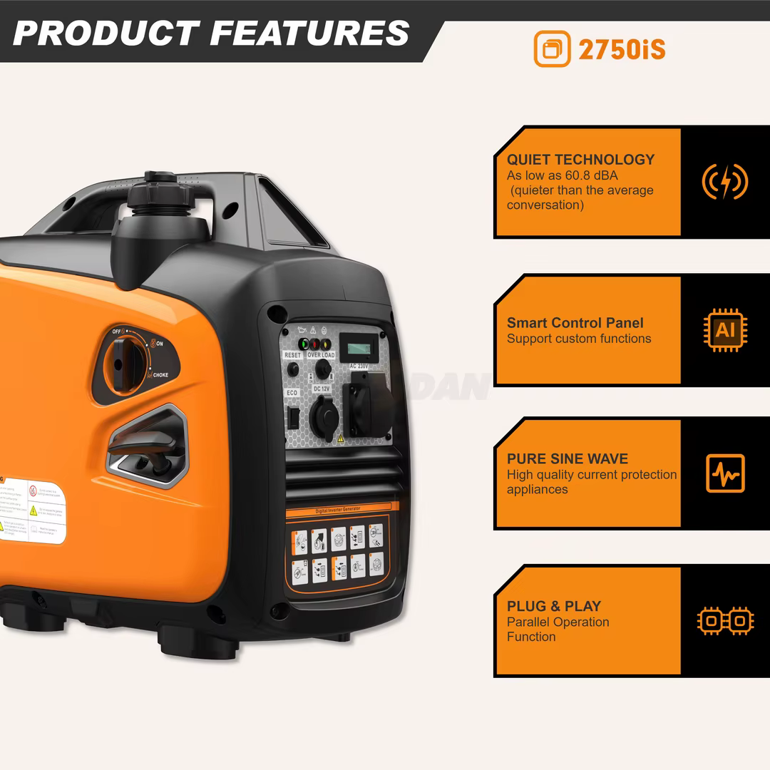 HWASDAN Wholesale Silent 2KW Gasoline Generators 12/24/48V DC Inverter Gas Generator Charger 110/240 Volts Single Phase 60Hz — image 5