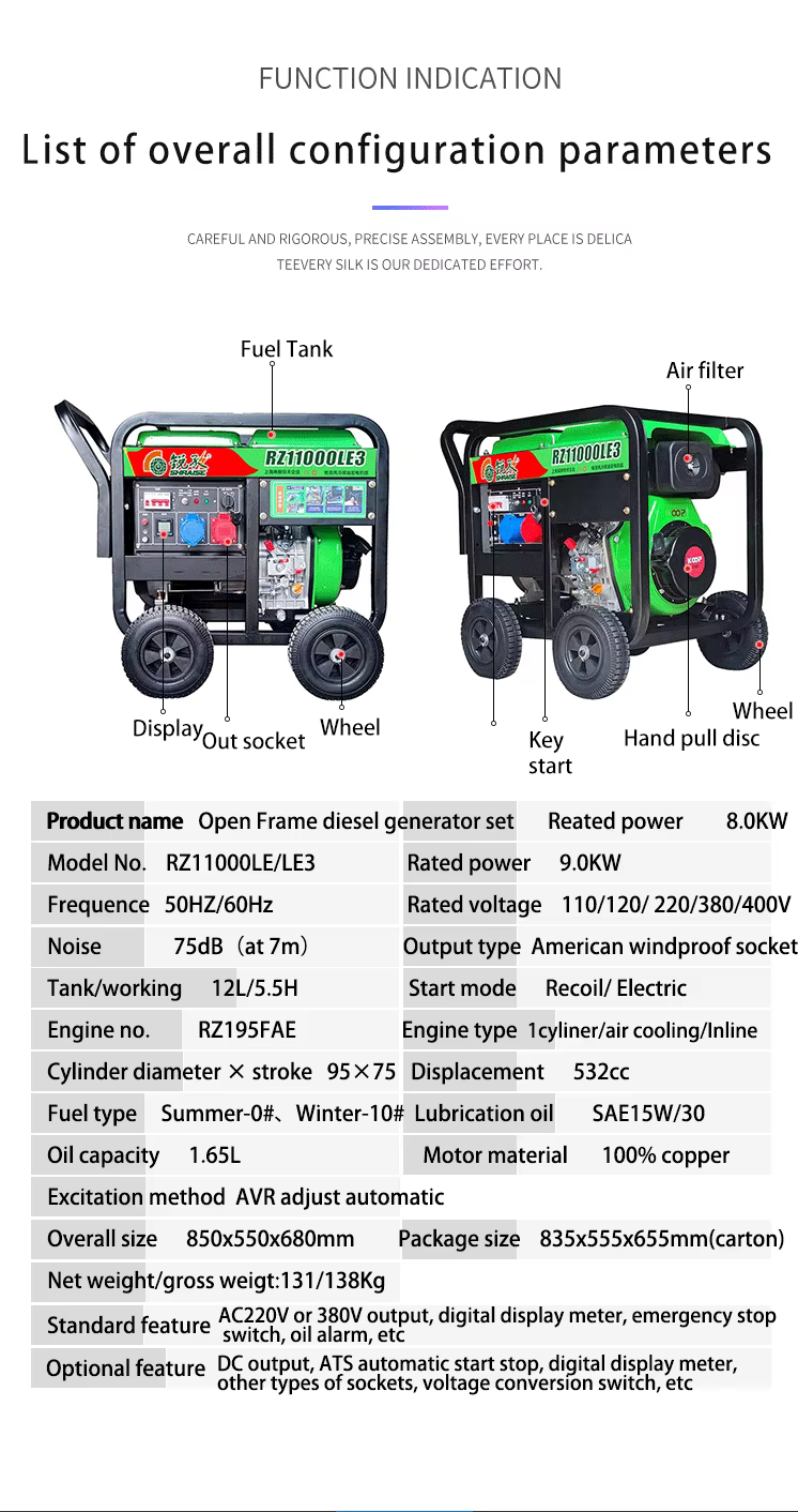 Open Frame 8KW Diesel Generator Portable Outdoor Power Solution For Camping And Farm ATS And Remote Control Options — image 6