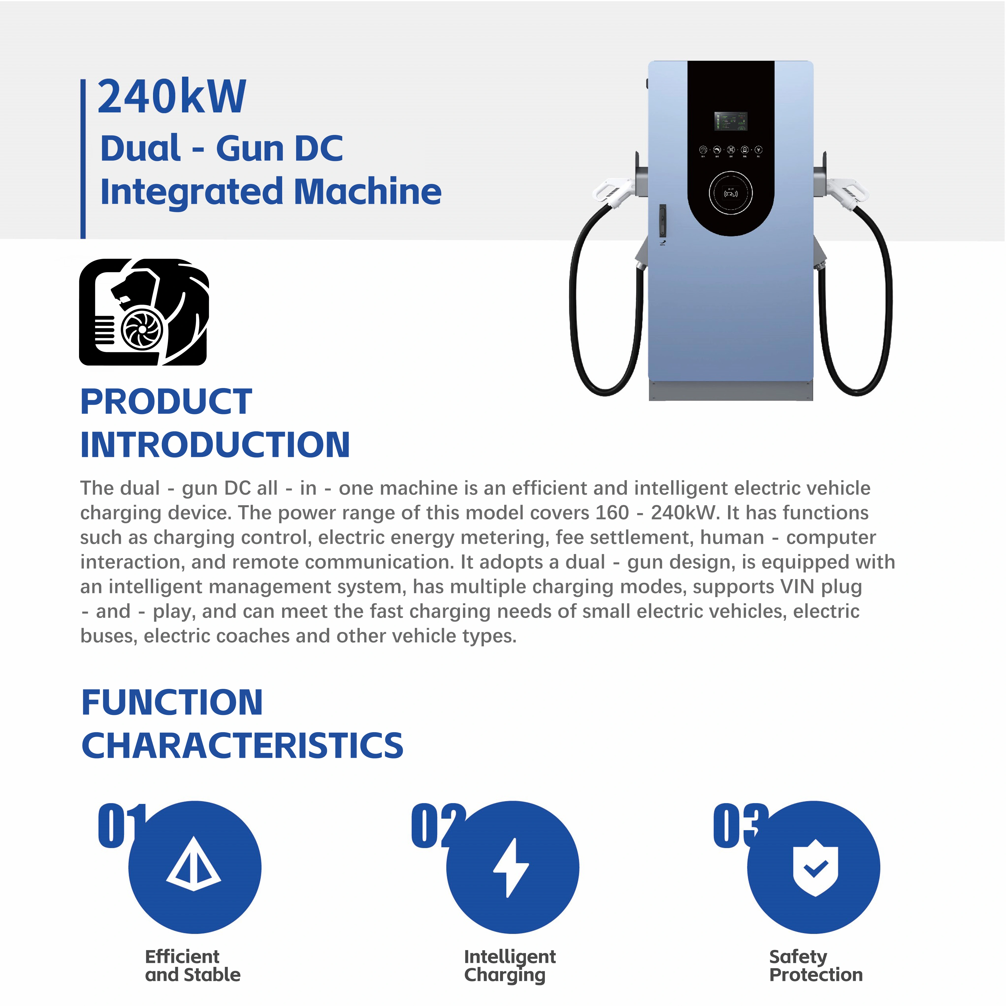 240kW DC Fast EV Charging Station Dual Guns 1000V High Power Charger with 7-Inch Touch Screen, IP54 for Electric Vehicles — image 3