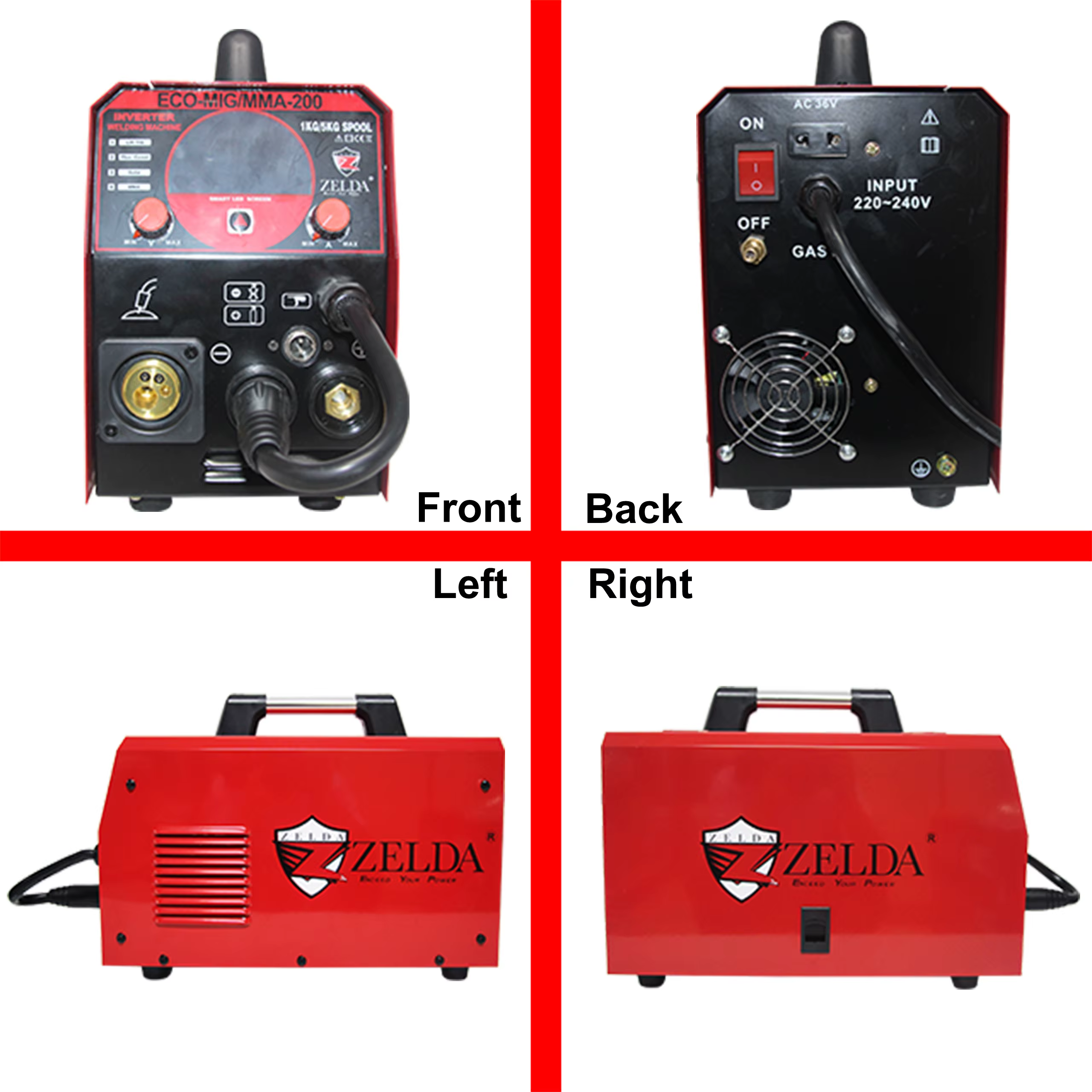 ZELDA 5KG Wire Spool 220V 200A 4 in 1 MIG Welding Iron Steel Machine Mig 200amp — image 6