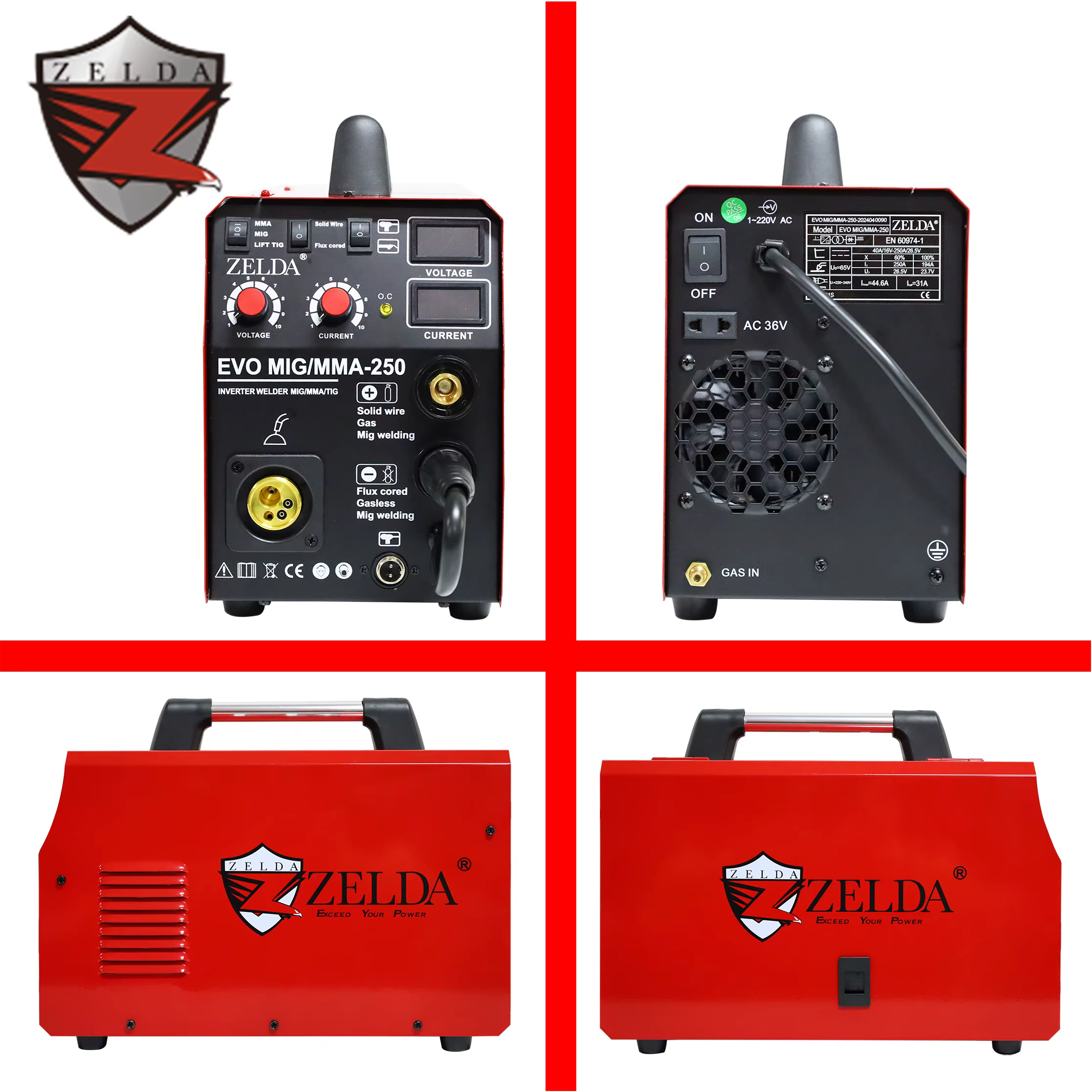 ZELDA 4 in 1 Multi Function 220V 5kg Mig Zelda Evo Mig 250A Soldador Inverter 250 Amperios — image 6