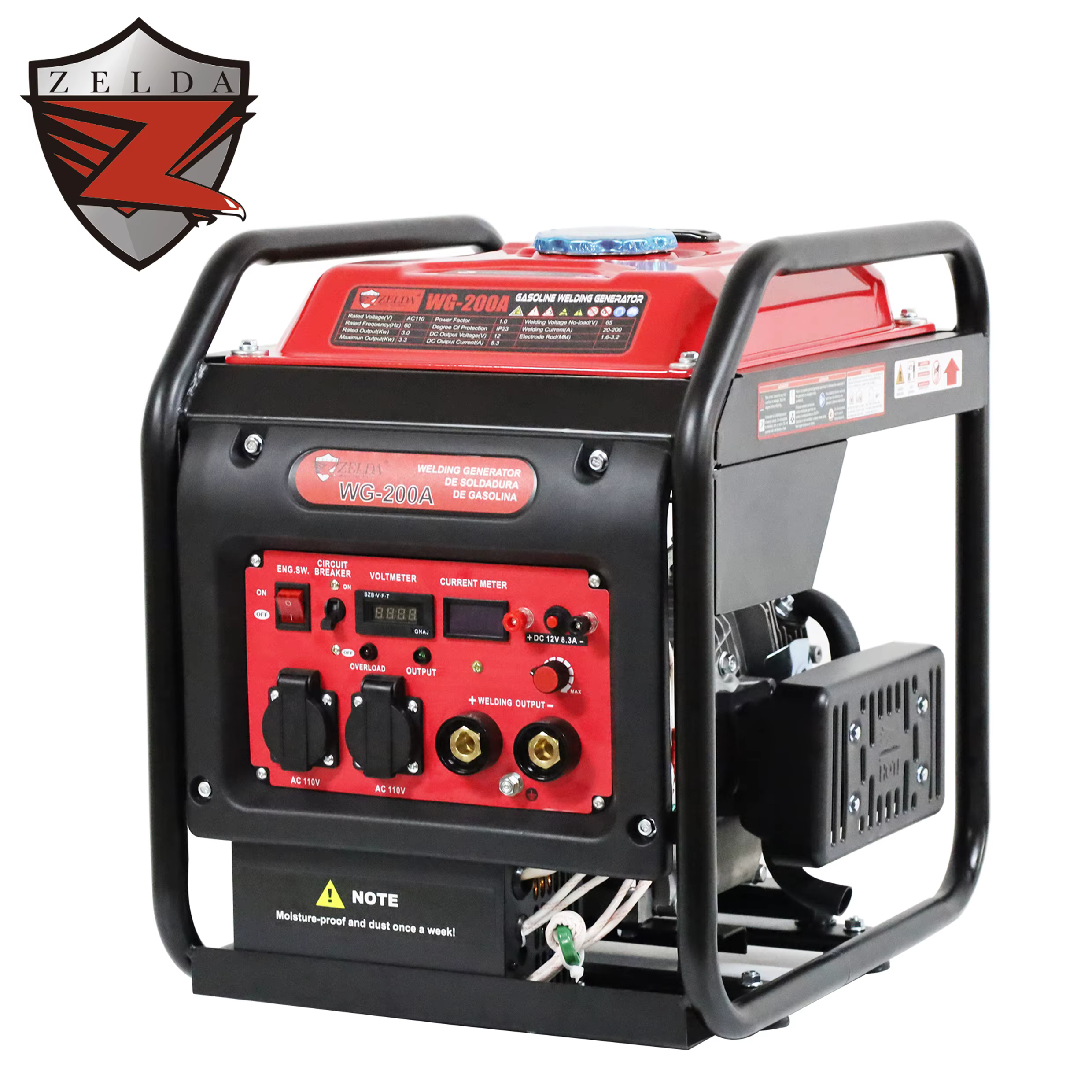 Zelda Eco-Friendly Durable Gasoline Welding Generator 3.3KW Recoil Start 200A Single Phase 110V 60Hz 10L — image 2