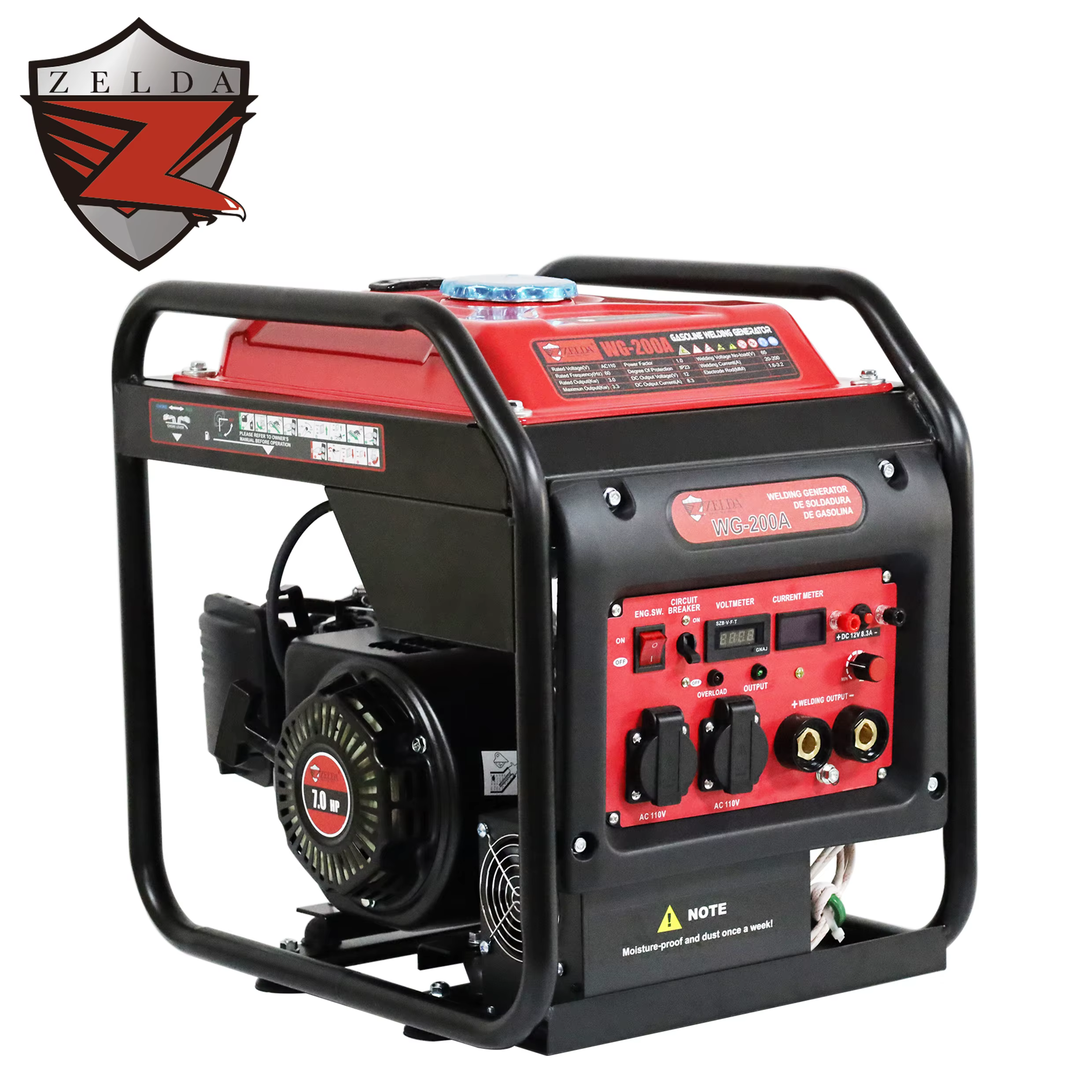 Zelda 110V 60Hz 12v Dc Portable Gasoline Welding Generator 3KW Gasoline Generator Single Phase 130A Welding Generator — image 2