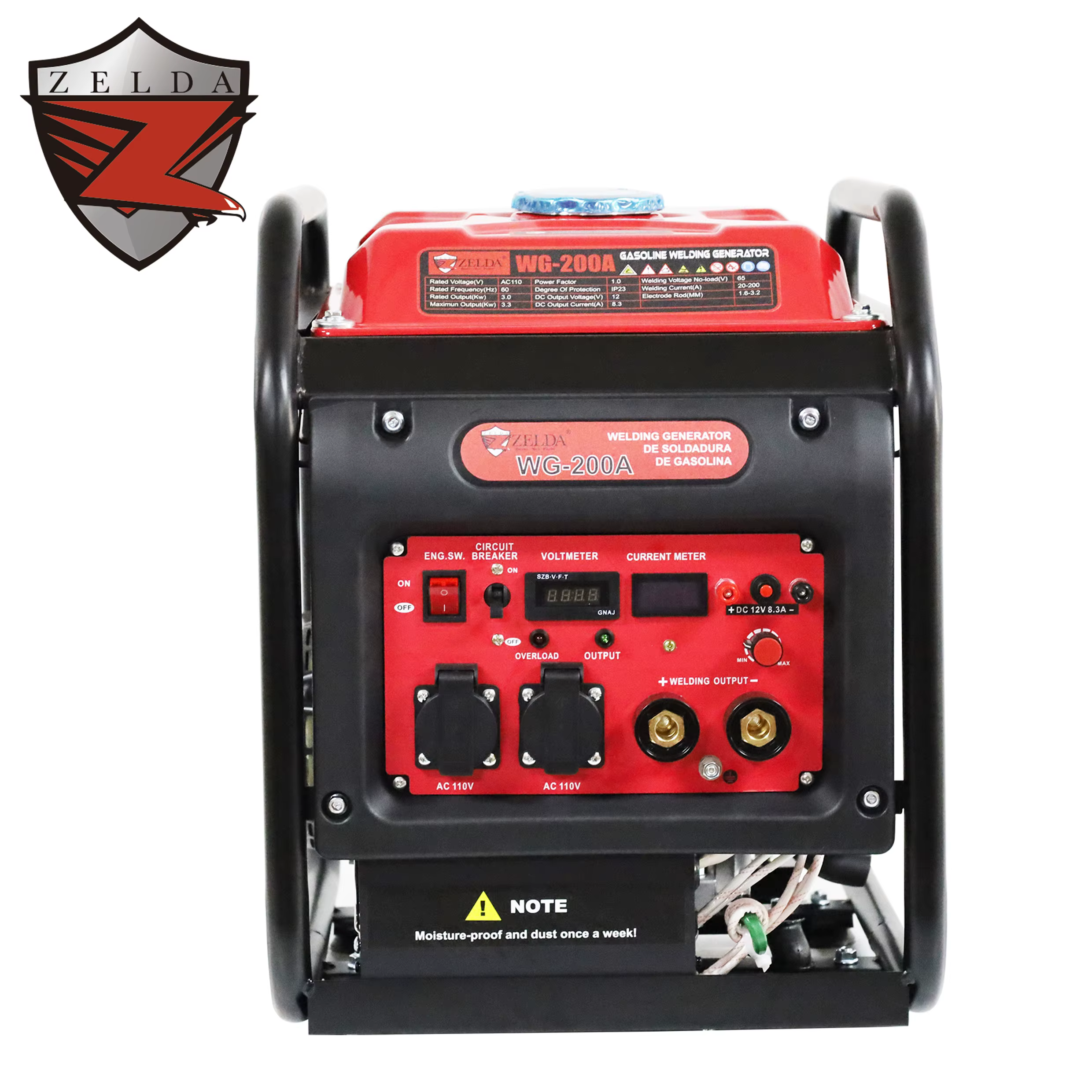 Zelda 110V 60Hz 12v Dc Portable Gasoline Welding Generator 3KW Gasoline Generator Single Phase 130A Welding Generator — image 3