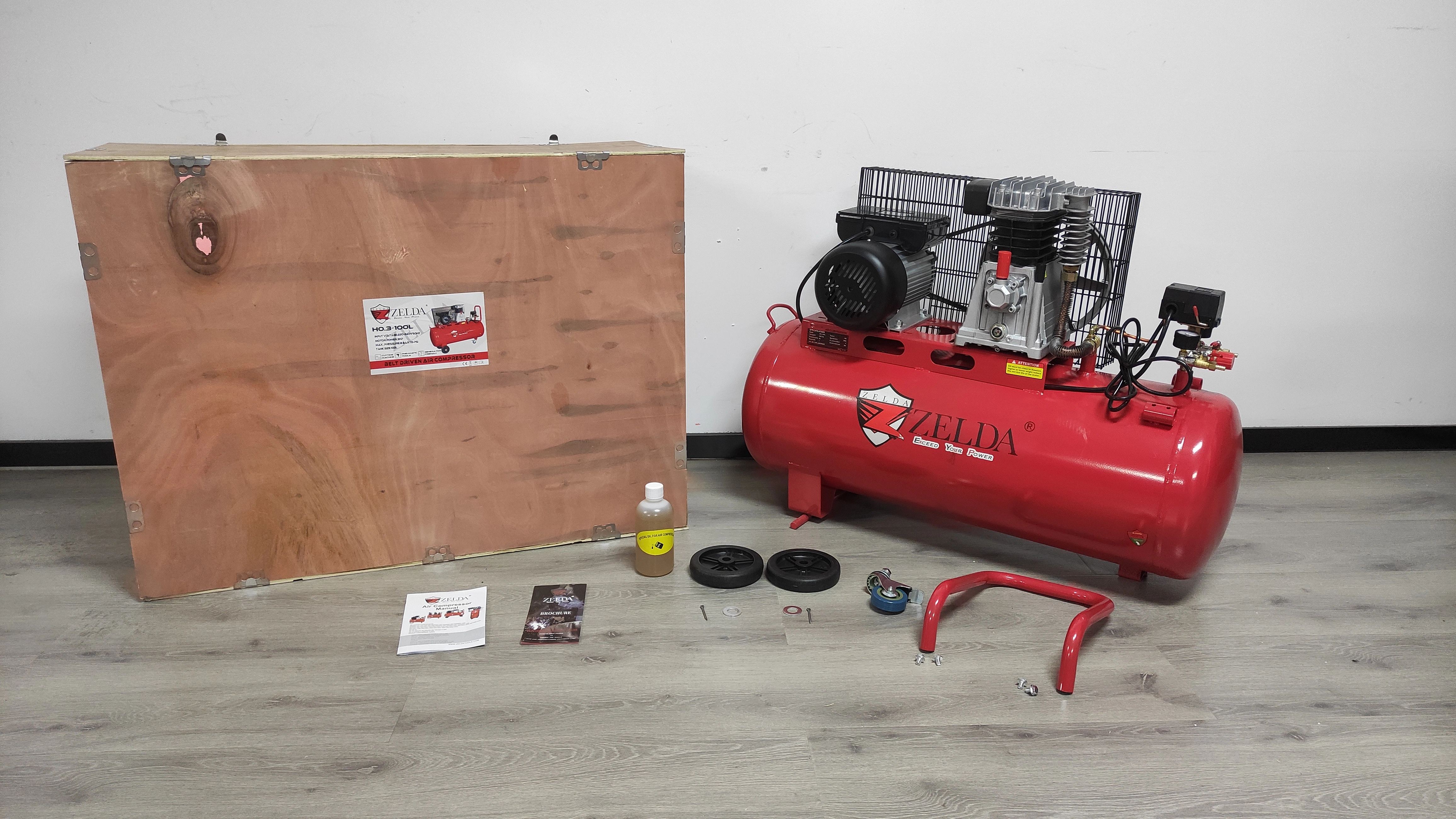Zelda 3HP 100L Belt Piston Driven Air Compressor with 140mm Cylinder Pneumatic Tools OEM Customizable Air Compressor — image 6