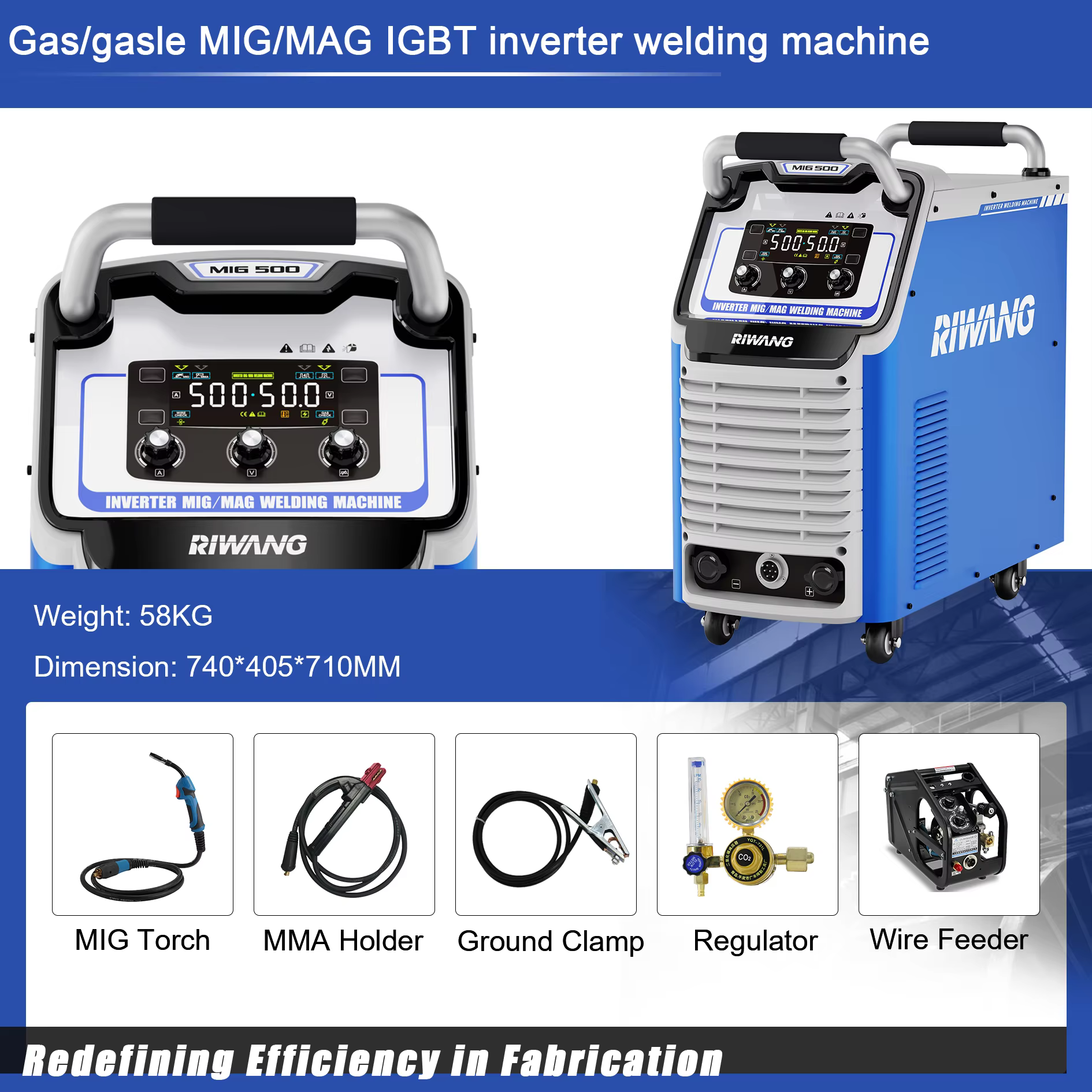 Riwang MIG-500 DC Inverter TIG/MIG Welding Machine with CO2 Gas Small Lightweight Design 1 Year Warranty — image 4