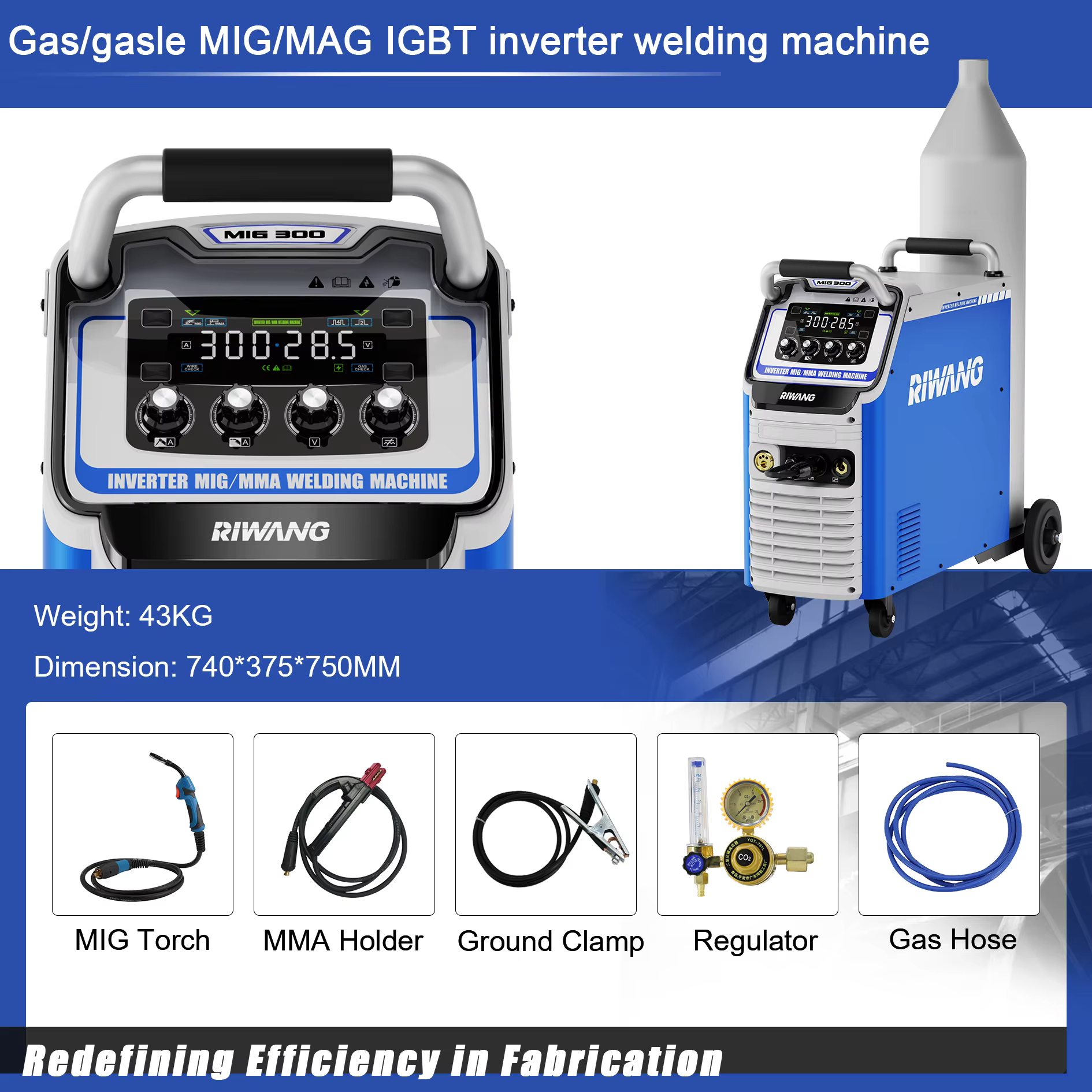 Riwang MIG-300 Electric IGBT Inverter MIG Welder Machine with CO2 Support 380V Input for Industrial Use — image 5