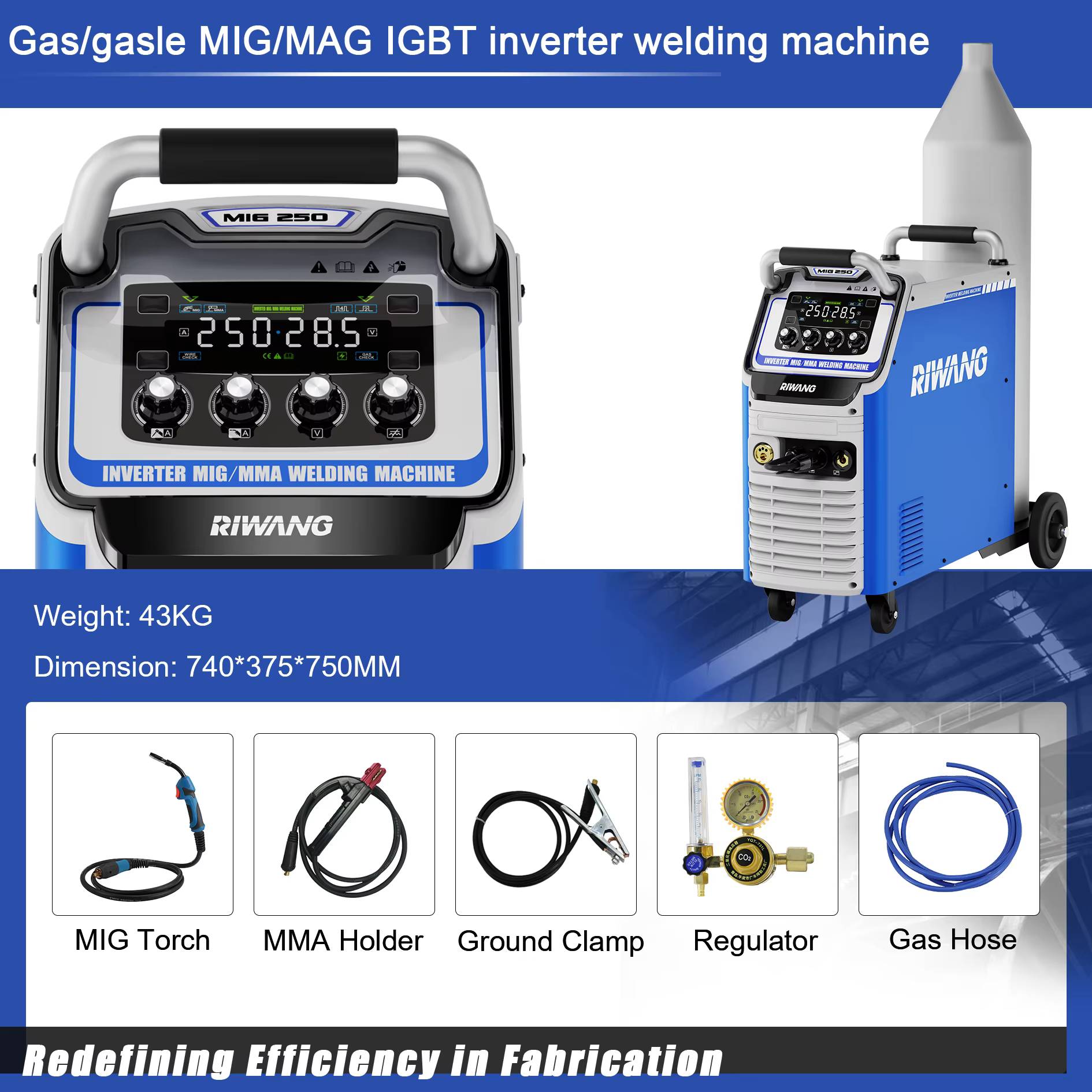 220V Industrial Heavy Duty MIG-250 Inverter Welding Machine 3 in 1 MIG/TIG/MMA with Gas Cylinder Position — image 5