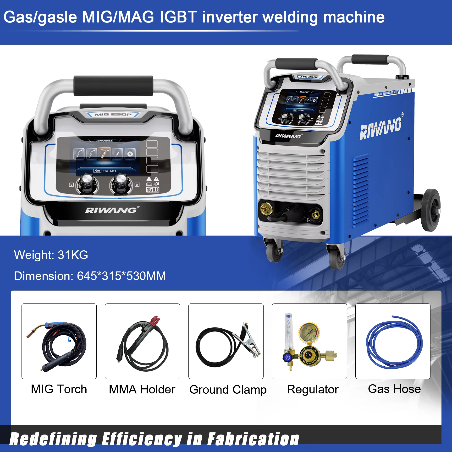 Riwang Portable MIG-230P Double Pulse Aluminum Inverter Welder MIG/MAG/MMA/ARC Capabilities Flexible Mobile Design 1 Year — image 4